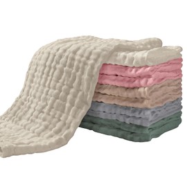 Yoofoss Muslin Cloths Baby Pack of 10 Muslin Nappies Cotton Burp Cloths 27 x 50 cm Fabric Nappies 6-Layer Absorbent Folding Nappies Wash Cloths for Baby Newborn Multicoloured