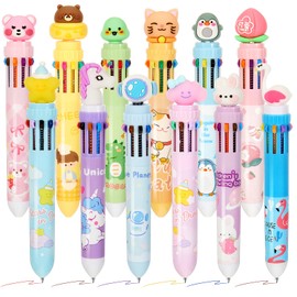 Kosiz 12 Pcs Multi Color Pens 10 in 1 Macaron Color Scheme Ballpoint Pens 0.5 mm Animals Ballpoint Pens Gifts Assorted Shaped Design Shuttle Pens Multicolor Ballpoint Pen for Students School