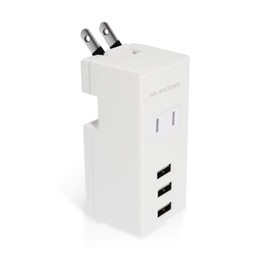 Elecom USB Tap, USB Female x 3, AC x 1, Vertical Insert, 2.1A, White