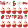 30 PCS Sweet One Strawberry Cupcake Toppers Glitter Sweet Berry
