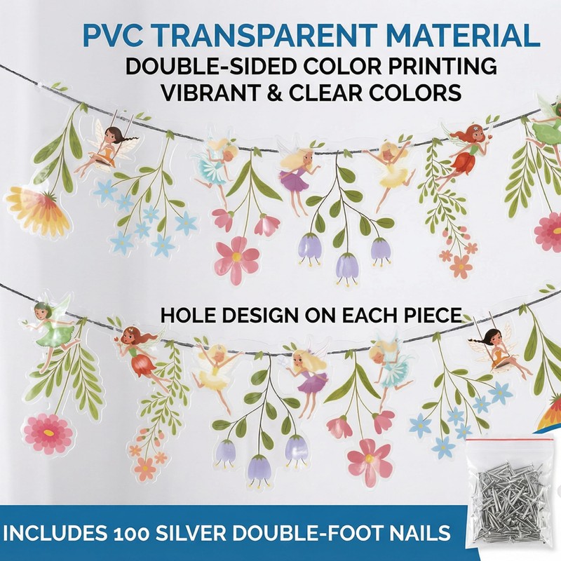 48Pcs Reusable Flower Fairy Banner Kit - Double-Sided PVC Garden