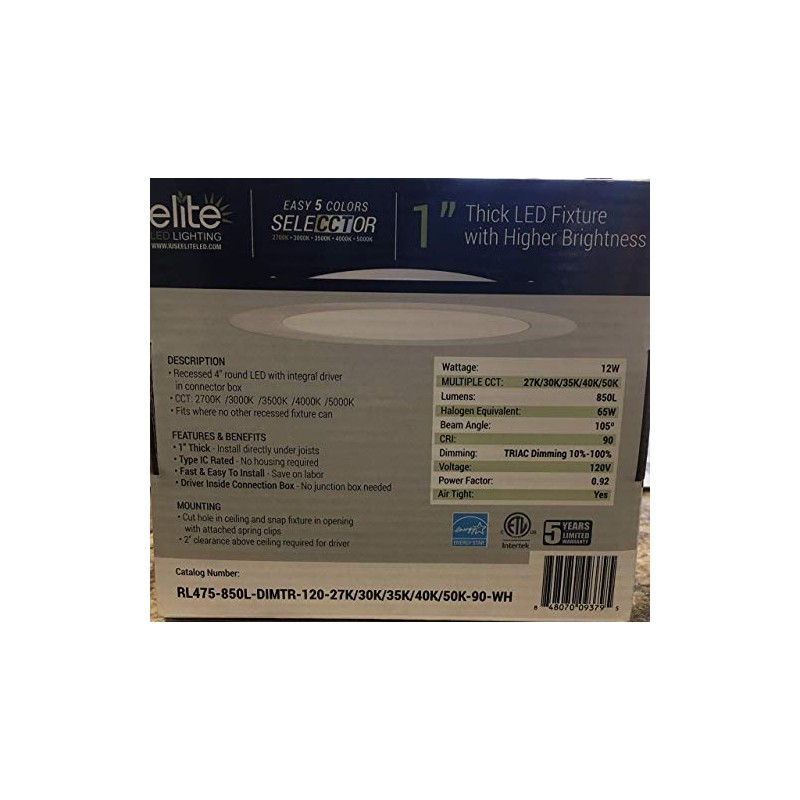 RL475-850L-DIMTR-120-27K/30K/35K/40K/50K-90-WH 4" INCH CANLESS