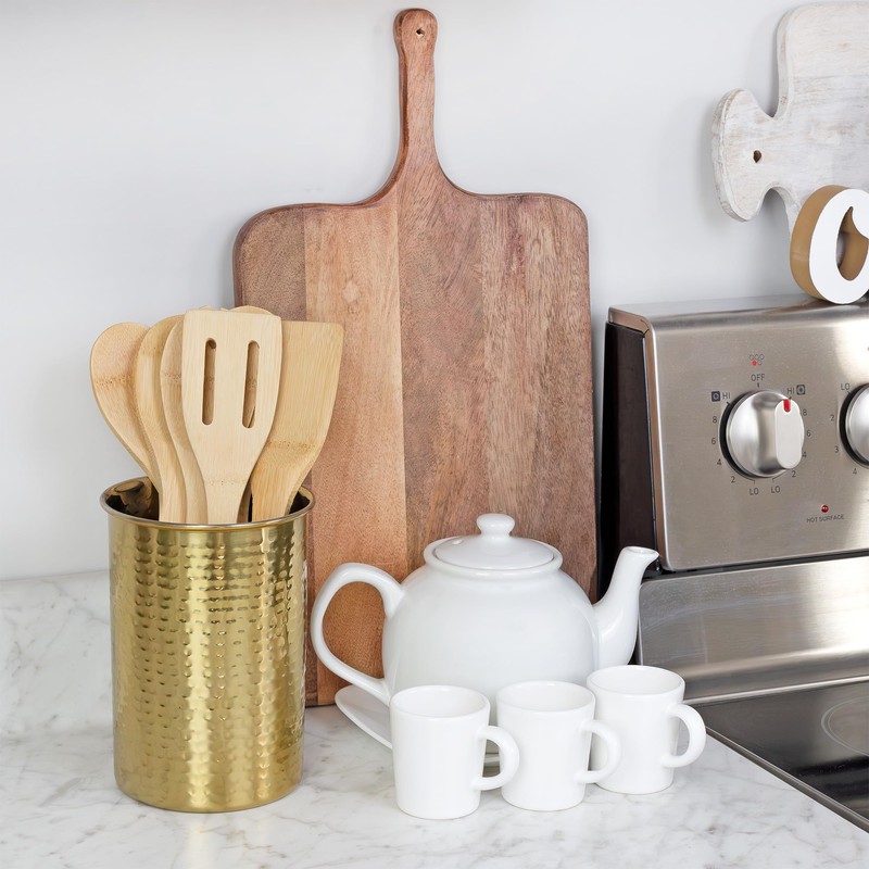 Darware Hammered Gold Kitchen Utensil Holder / 7-Inch Tool Caddy,