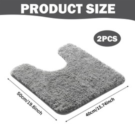NCOALE 2 PCS Toilet Mats Pedestal Only, Absorbent Toilet Rug Non Slip Soft 50x40 cm U Shape Bath Mat for Homes Flats Toilet (Grey)