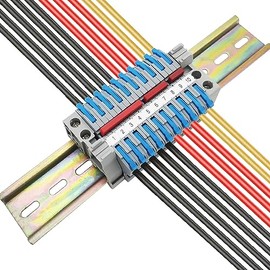 DIN Rail Terminal Block, CTRICALVER Terminal Block Kit, 10 Pieces Blue Terminal Block, 1 x Marking Strips, Connecting Strips (2P, 3P, 5P)
