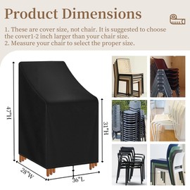 Stackable Patio Chair Cover Waterproof Outdoor Chair Cover Lounge Chair Covers Outdoor Stack Chairs for All Weather Protection 36" Lx28 Wx47 H, Black