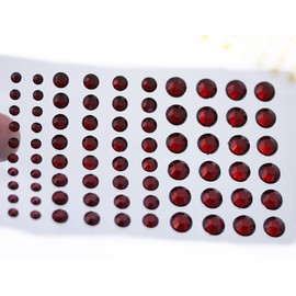Red Ruby Clear Self Adhesive Acrylic Rhinestones 3 Sizes 4mm 6mm 8mm Plastic Face Gems Stick On Body Jewels Hair Crystals for DIY Cards and Invitations Crafts Bling Sticker - 5 Sheets - 480PCS