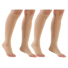 BOCOSO 2 Pairs Medical Zipper Compression Socks 15-20mmHg Open Toe for Women&Men, Knee High Compression Stockings