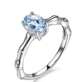 HUKQBUNX 925 Sterling Silver Bamboo Oval Square Crystal Zircon sea Blue morsonite Ring Women's Precious Gesture Wedding Engagement Ring Size 6-10 (Size 6)