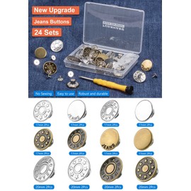 Jeans Button Replacement No Sew: YUANHANG 24 Sets Metal Buttons for Pants - Instant Adjustable Button - Tighten Waist Size by 1 Inch or Extend an Extra Inch - Contains A Removable Screwdriver