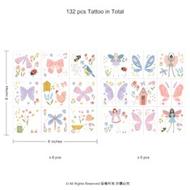 Cheerland Garden Fairy Temporary Tattoo for Spring Tea Party and Woodland Fairy Wings Baby Shower Girls Birthday Party Supply and Decorations (12 Sheets - 108 Pieces)