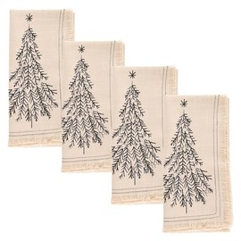 Karma, Embroidered Cloth Cotton Dinner Napkins Set of Four, 18" L x 18" W Washable Cloth Napkins, Christmas Tree