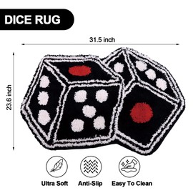 DAOKEY Dice Decor Rug, Unique Dice Decor Mat, Cool Aesthetic Retro Small Area Rugs, Machine Washable Non-Slip Tufted Dice Rugs for Bathroom Bedroom Kitchen Y2K Room Decor (31.5" X 23.6" Black)