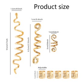 Pack of 28 dreadlocks jewellery, adjustable metal cuffs, hair spiral clips, dreadlocks beads, braiding hair jewellery, suitable for men and women (gold)