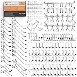 INCLY Pegboard Hooks Set for Hanging Tools, 206PCS Heavy Duty Peg Hook Hanger & Holder Fit 1/4 1/8 Inch Pegboard for Craft Assortment Garage Organizer Bins Attachment Peg Board Accessories