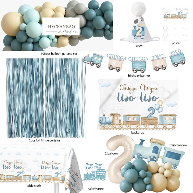 Chugga Chugga Two Two Birthday Decotations, Train 2nd Birthday Party