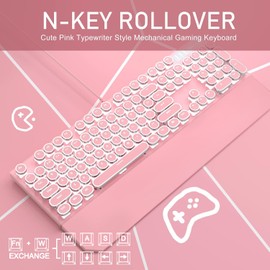 Camiysn Camiysn Typewriter Style Mechanical Gaming Keyboard, Pink Retro Punk Gaming Keyboard with White Backlit, 104 Keys Blue Switch Wired Cute Keyboard, Round Keycaps for Windows/Mac/PC