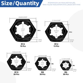 Glarks 105pcs M6 M8 M10 M12 M14 Push On Lock Nuts Assortment Kit, 65Mn Steel External Push Rings Nuts, Quick Speed Locking Nut, Internal Tooth Star Lock Nut for Shaft and Stud