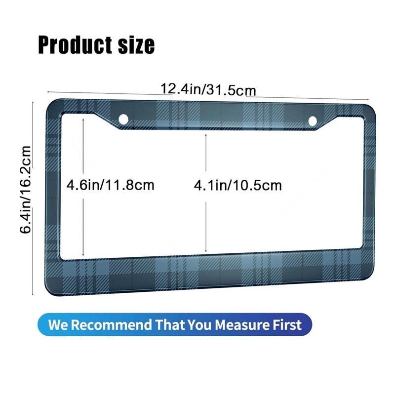 HOSNYE Tartan License Plate Frame Traditional Blue Plaid Farm House