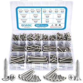 DIVANC 560Pcs 304 Stainless Steel Self Tapping Screws Assortment Set, M3/M4/M5/M6 Flat Head & Round Head Self Tapping Screws Assortment Set, Phillips Drive Wood Screw Assortment Kit (Silver)