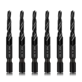 6-Piece 10-32NC Combination Drill Tap Countersink Bit Set SAE, Made of High-Speed Steel with Anti-Rust Blackened Coating, Ideal for Soft Metal, Wood & Plastic, 10-32NC Thread Size, 1/4” Hex Shank