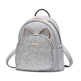 DORRISO Cute Backpack for Women Mini Cartoon Cat Women Backpack Girl Backpack Anti-theft Lady Backpack Casual Rucksack Travel Daypacks for Leisure Dating Waterproof PU Leather Grey