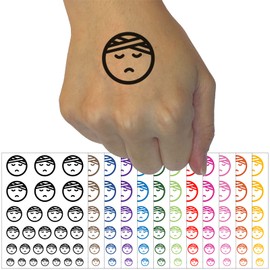 Sick Ill Face Hospital Bandage Emoticon Temporary Tattoo Water Resistant Fake Body Art Set Collection - Brown (One Sheet)