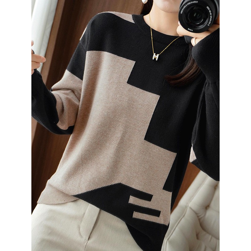 unifiss 033A Knit, Bi-Color, Pattern, Crew Neck, Long Sleeve, Cute,