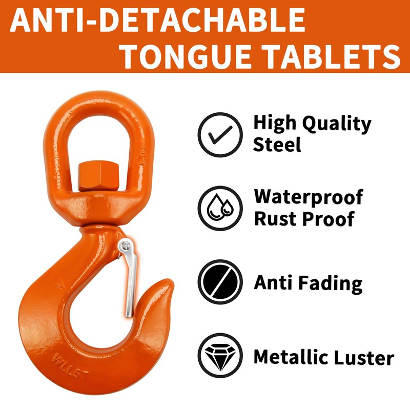 Leero 5 Tons Swivel Lifting Hook, Heavy Duty G80 Self