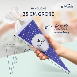 goldbuch 93 215 School Cone in Blue with White Dots as Motif, Sugar Cone for Boys and Girls, Gift Bag Made of Lacquer Cardboard with Felt Closure, A Heart for You, Length 35 cm, Diameter 11.5 cm