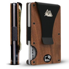Mountain Voyage Co Minimalist Wallet for Men - Slim RFID, Scratch Resistant, Natural Walnut Wood Credit Card Holder & Money Clip, Easily Removable Money & Cards, Mens Wallets