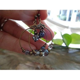 ★ GLAS IN TRANSPARENT BLAU GOLD BRONZE CREOLEN ★ baumelnde Ohrringe mit Ring