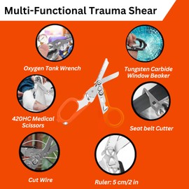 6 in 1 Multifunctional Trauma Shears Foldable With Strap Cutter | Heavy Duty Stainless Steel Emergency Response | Survival Shears With Holster | Medical Tactical | Orange