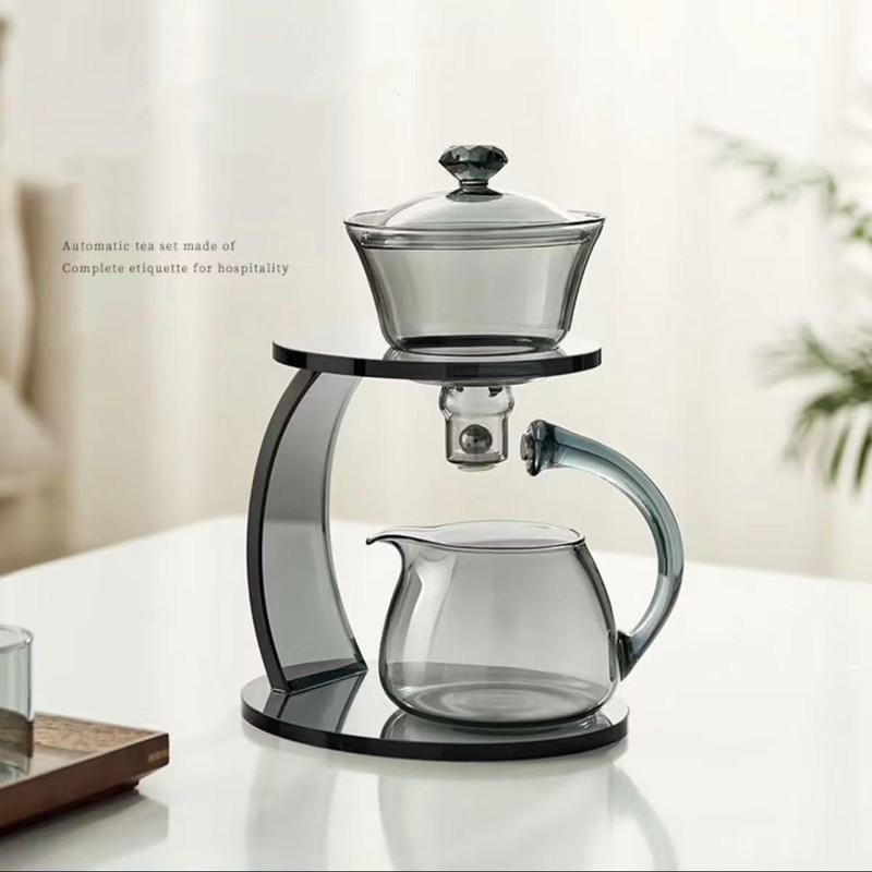 Fire Kirin Glass Teapot Set Semi Automatic Drip Rotating with