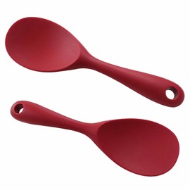 Auvotuis 2Pcs Silicone Rice Paddle, Red Non Stick Heat Resistant Kitchen Gadge Rice Spoon, Silicone Rice Scooper, Rice Cooker Spoon, Works for Rice, Salads, Mashed Potato