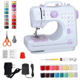 Mini Sewing Machine for Beginners, Portable Electric Sewing Machine with Dual Speed, 12 Built-in Stitches, Foot Pedal, and Accessories Kit for Home DIY Projects & Gift