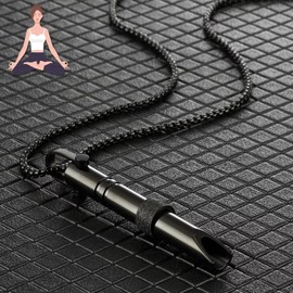 FANFALUV Anxiety Relief Necklace,Anapana Breathing Necklace,Calm Carry for Anxiety-Portable Stainless Steel Whistle Anxiety Necklace for Breathing Exercises,Meditation, Anxiety Gifts for Women(Black)