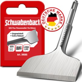 SCHWABENBACH ® SDS Plus Tile Chisel 75 x 165 mm - Ideal for Removing Plaster - Tile Removal Tool - Flat Chisel - Extra Hardened Tip - Wall Quick Removal with Hammer Drill Chisel
