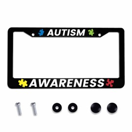Amcove License Plate Frame Autism Awareness Stainless Steel License Plate Frame with 2 Holes & Free Screws 12.2 x 6.3 Inches