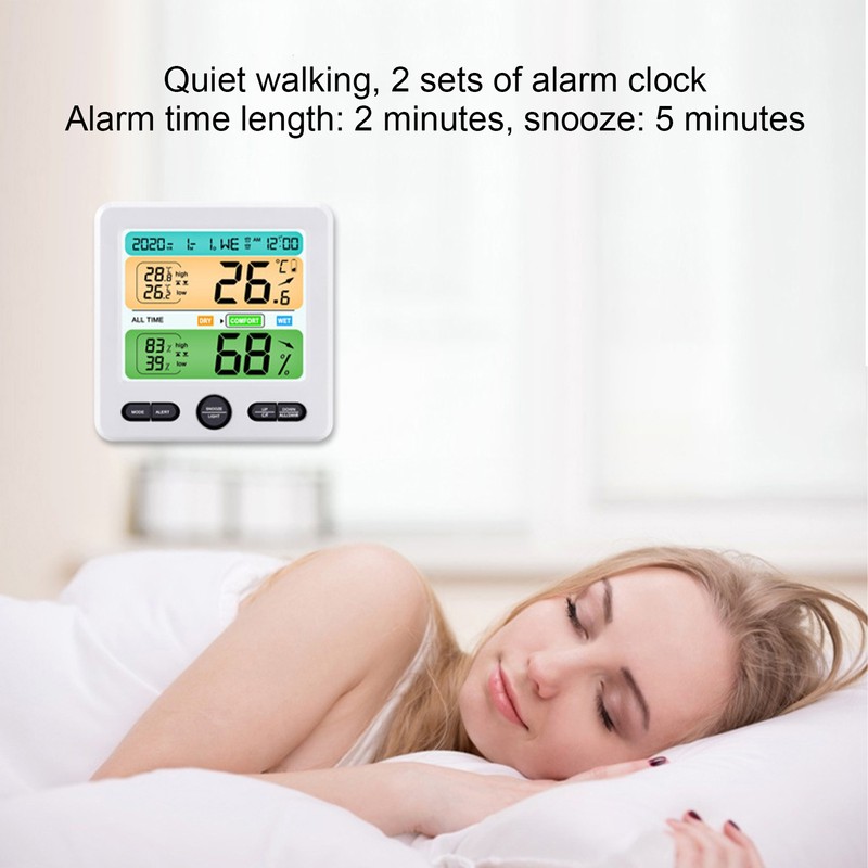 LCD Electronic Alarm Clock Temperature Humidity Monitoring Alarm for Indoor