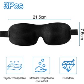 3 Piezas Mascara para Dormir, Cubre Ojos para Dormir, Antifaz Dormir, Venda para Dormir, Ojos para Dormir, Máscara de Dormir 3D, para Viaje, Yoga, Siestas Negra Variation, Unisex