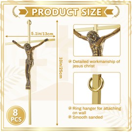 Leinuosen 8 Pcs Metal Crucifix Wall Cross 10 Inch Catholic Slender Metal Crosses Wall Decor Shiny Wall Crosses for Home Decor Hanging Jesus Cross(Shiny Gold)