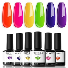 modelones Neon Gel Nail Polish Set, 6 Summer Neon Bright Colors Hot Pink Green Navy Blue Purple Orange Yellow Nail Gel Kit Soak Off Nail Art Design Manicure DIY at Home Salon Gift for Girls Ladies