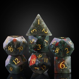 UDIXI Stone DND Dice Set, 7PCS Bloodstone Gemstone Dice Real Stone Dice with Gift Case for Dungeons and Dragons D&D and MTG Tabletop Games
