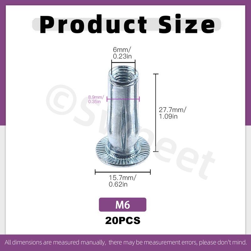 Swpeet 20Pcs M6 Metric Carbon Steel White Zinc-Plated Multi-Grip Rivet