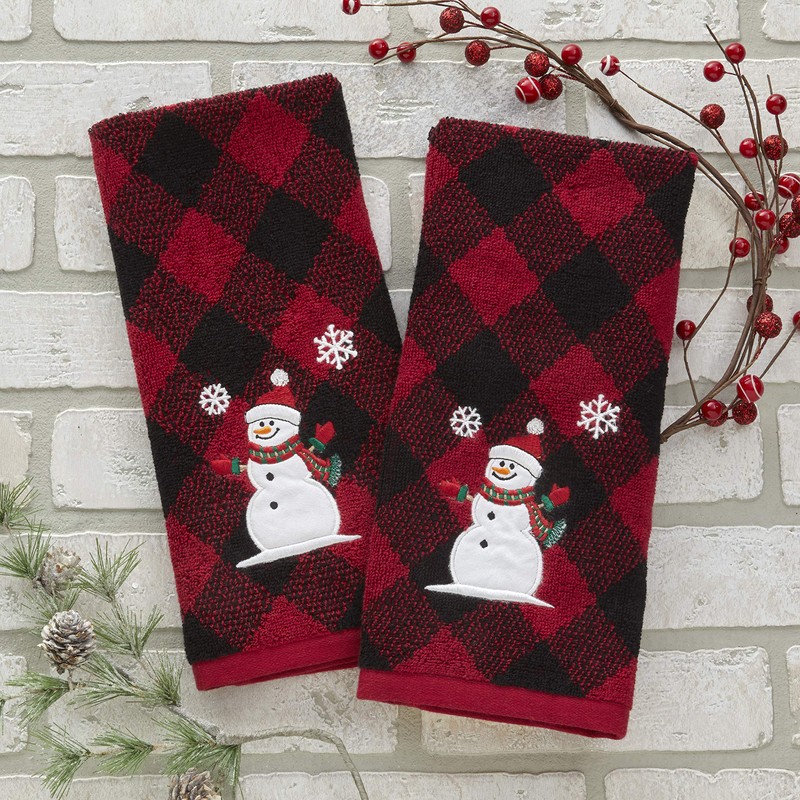 SKL Home Juego de Toallas de Mano Snowman, Rojo/Negro
