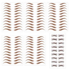 5 Sheets (55 Pairs) Brown Eyebrow Tattoo Stickers with 10 Pairs of Soor Cards, Waterproof, Durable Eyebrow Stickers, Realistic 6D Eyebrow Transfer Stickers