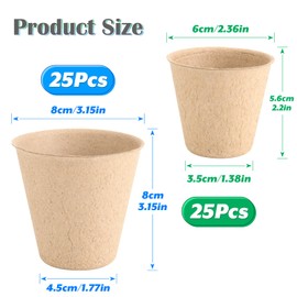 Easecos 50 Pcs 2.36/3.15 Inch Peat Pots, Plant Nursery Pots Round Seed Starter Trays Plant Growing Container for Garden Outdoor Vegetable Fruit Flower Seedling