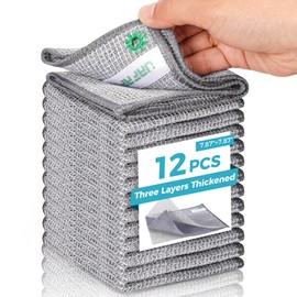 UAFAP 12 Pcs New Upgrade 3-Layer Non Scratch Wire Dishcloth,Cleans Fast Without Scratching, Stands Up to Stuck-on Grime, Multi-Surface Safe, Cleaning Power for Everyday Jobs 7.87“ x 7.87”