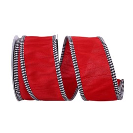 Reliant Ribbon 90906W-065-40F Dupioni Check Edge Wired Edge Ribbon, 2-1/2 Inch X 10 Yards, Red